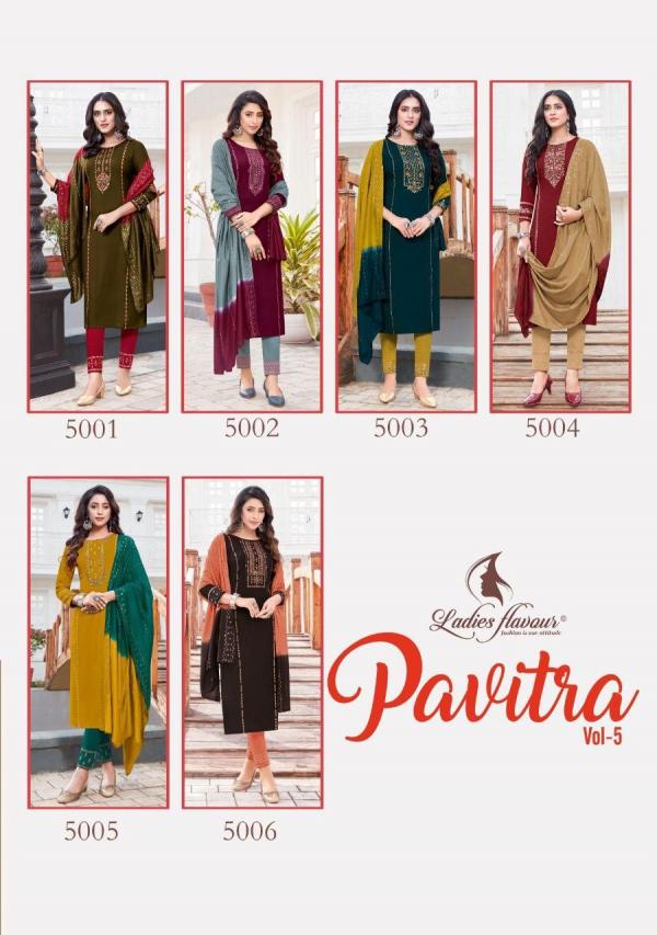 Ladies Flavour Pavitra Vol 5 Rayon Embroidery Designer Readymade Suit